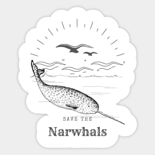 Save The Narwhals Unicorn Of The Sea Retro Style Sticker
